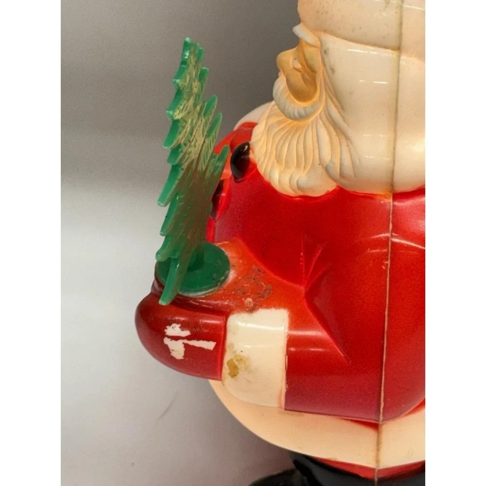 Royalite Hard Plastic Blow Mold Light Up Santa With Original Pine Tree VTG